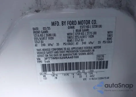 2025 Ford Maverick Xlt z USA, uszkodzony, nr VIN 3FTTW8H32SRA45100